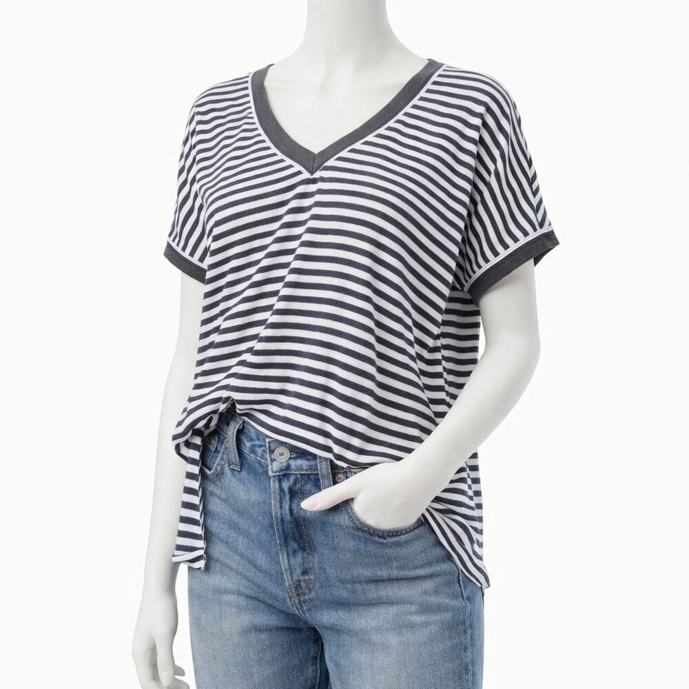 We The Free ( Free People) sz XL Black White Stripe Tee Shirt